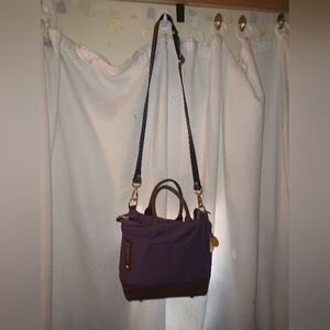 R. RIVETER OTTO | SIGNATURE MUTED PLUM CANVAS + BROWN LEATHER HANDBAG